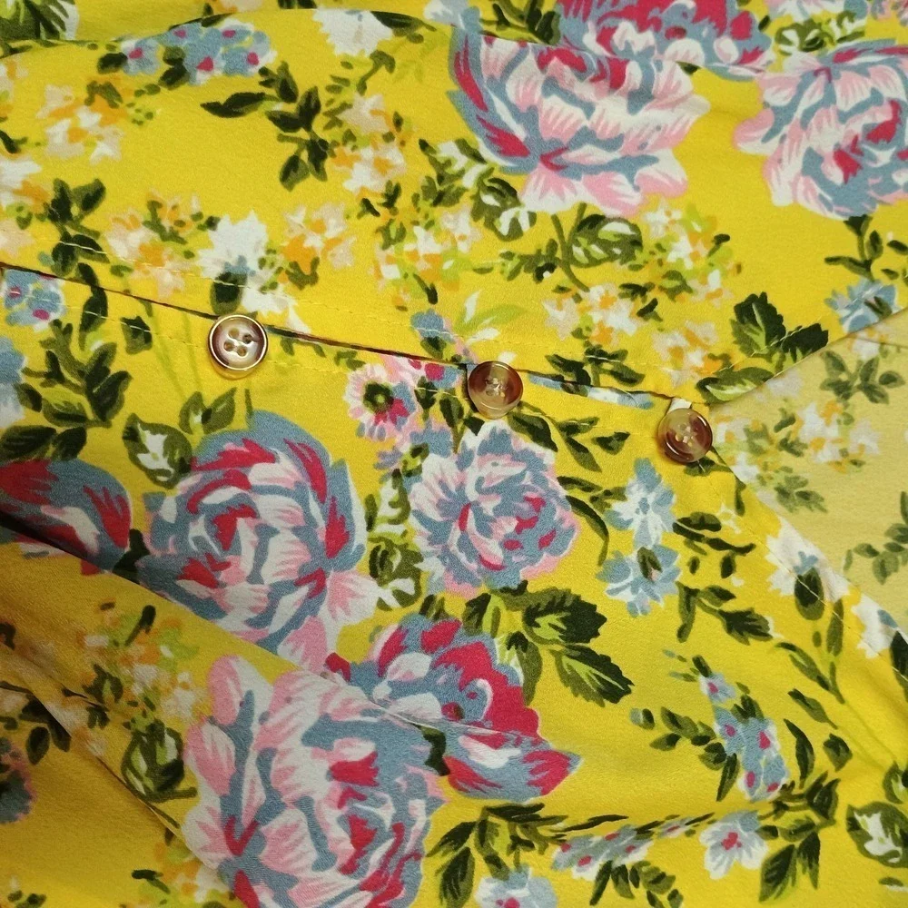 Mph Collection Women's Yellow Floral Cinch Elastic Waist Size 1x Comfy Flowy